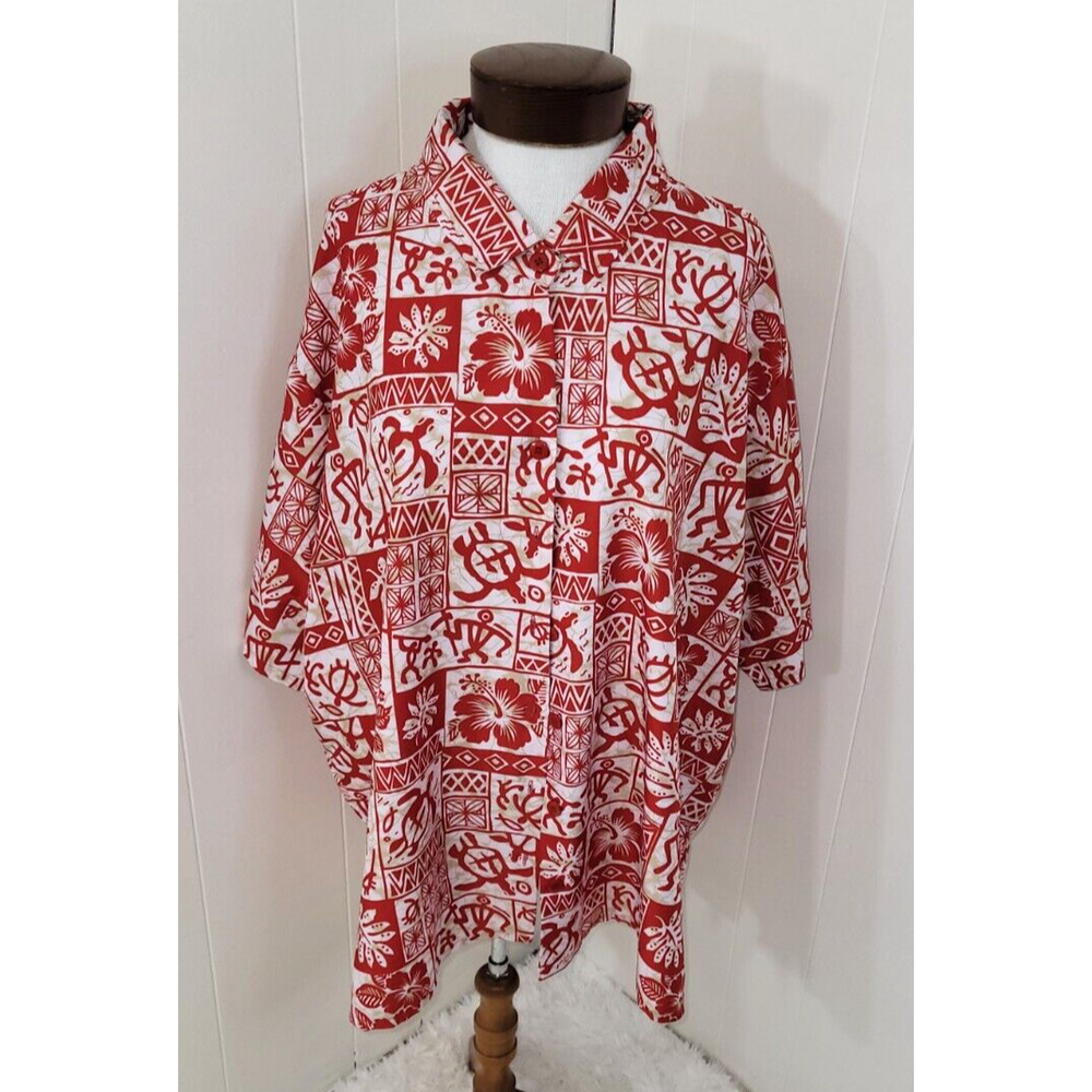 La Leela Mens 2XL Red White Hawaiian Lightweight Short Sleeve Button Up Shirt